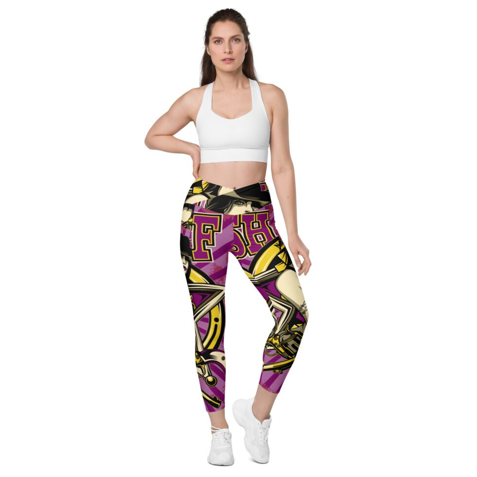 Halloween Witches Skull Pumpkin Crossover leggings with pockets | TEBUBBLE